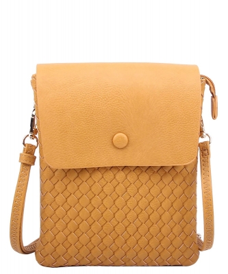 Fashion Woven Flapover Crossbody Bag WU113 MUSTARD